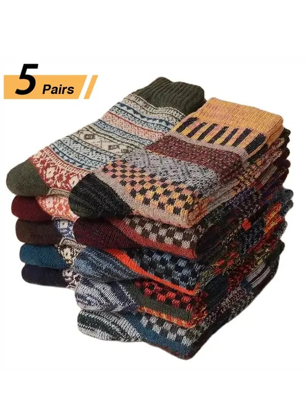 🧦Men's wool blend mid-calf socks: warm, thick, with retro ethnic patterns🧦