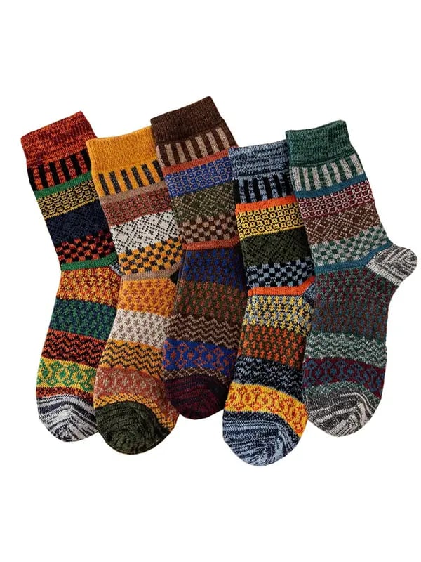 🧦Men's wool blend mid-calf socks: warm, thick, with retro ethnic patterns🧦