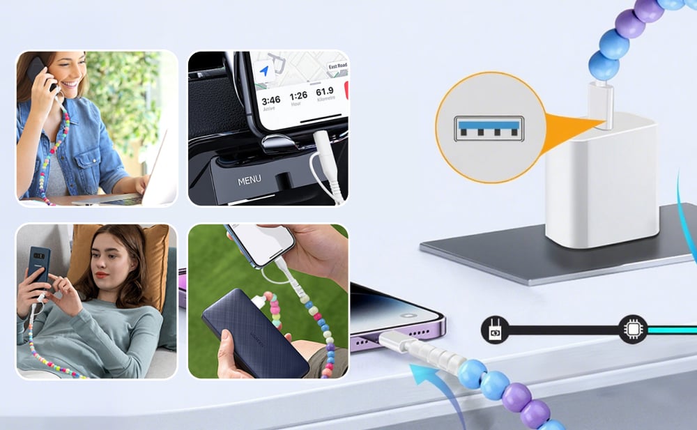 Pearl-beaded data cable, 4-in-1 design, compatible with multiple devices