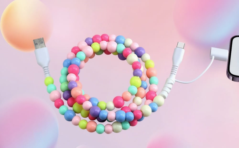 Pearl-beaded data cable, 4-in-1 design, compatible with multiple devices