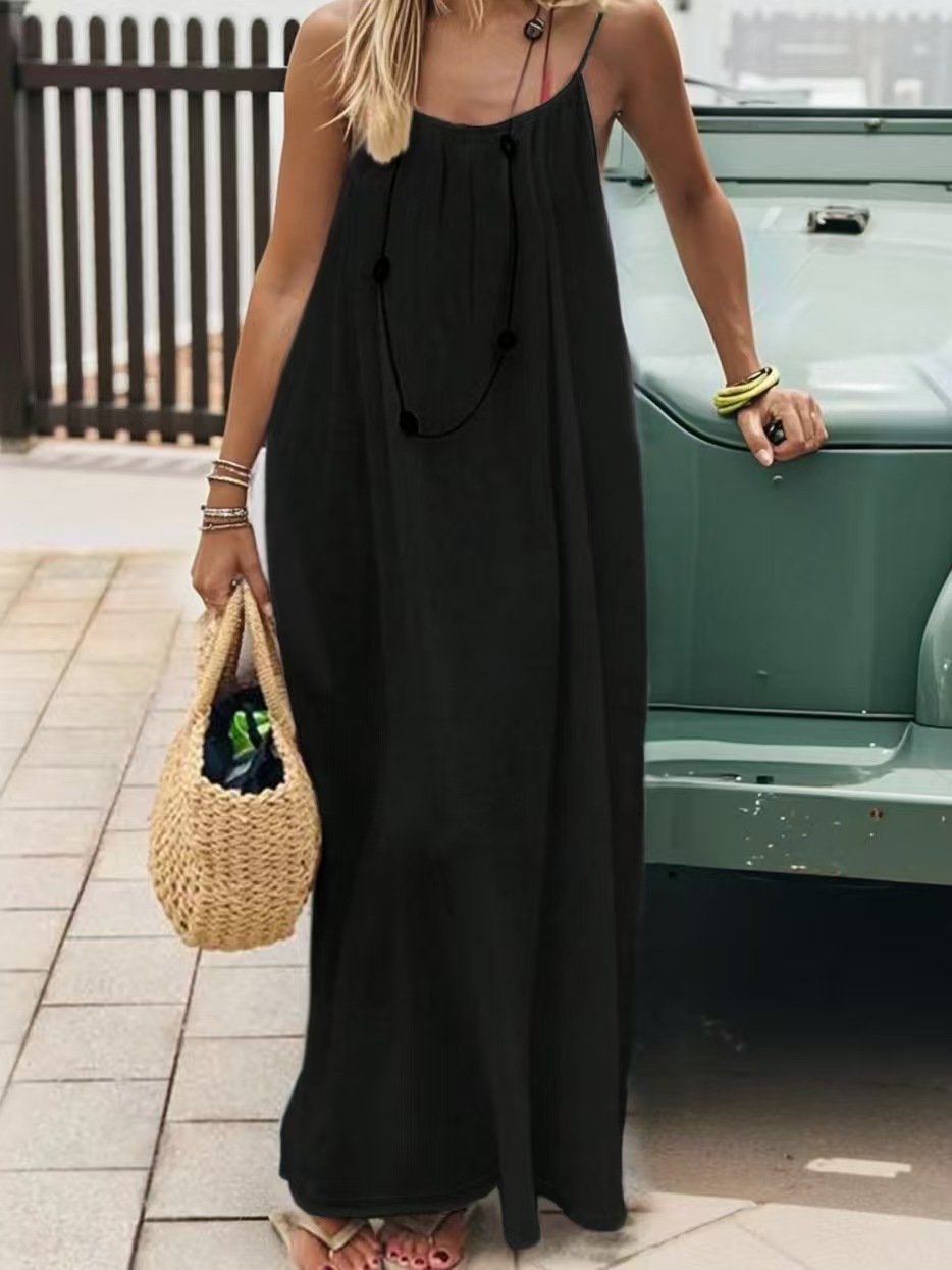 Women's Solid Color Backless Cami Dress