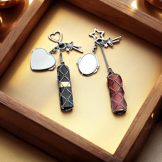 🔥LAST DAY 50% OFF💄Lipstick Holder Keychain with Mirror & Bling Charms