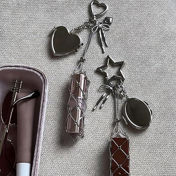 🔥LAST DAY 50% OFF💄Lipstick Holder Keychain with Mirror & Bling Charms