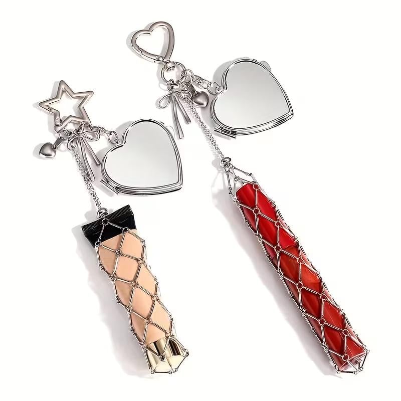🔥LAST DAY 50% OFF💄Lipstick Holder Keychain with Mirror & Bling Charms