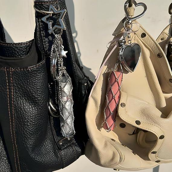 🔥LAST DAY 50% OFF💄Lipstick Holder Keychain with Mirror & Bling Charms