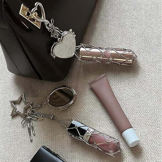 🔥LAST DAY 50% OFF💄Lipstick Holder Keychain with Mirror & Bling Charms