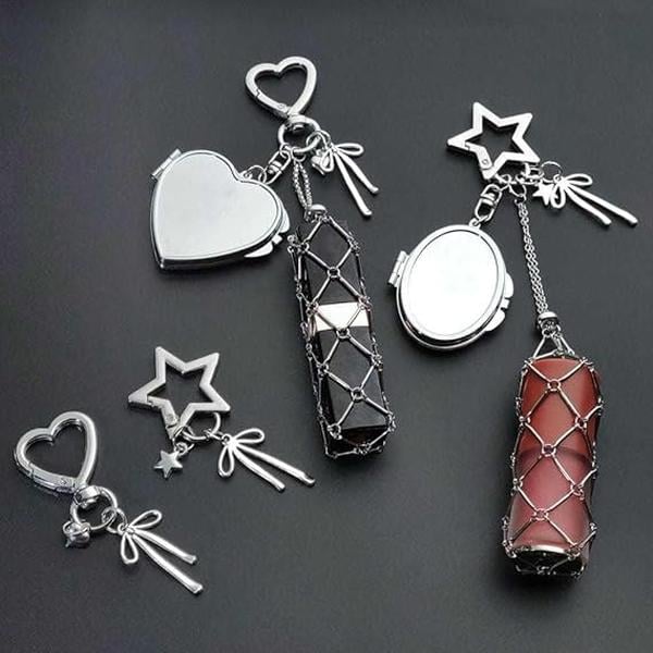 🔥LAST DAY 50% OFF💄Lipstick Holder Keychain with Mirror & Bling Charms