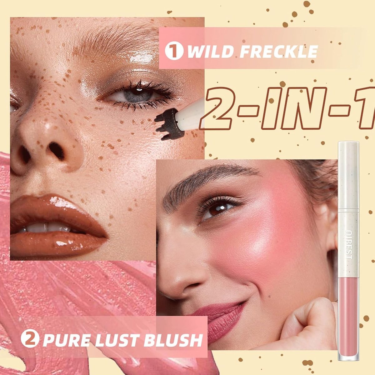 🏆Hot Sale⚡2-in-1 Natural Freckle Pen and Liquid Blush for Waterproof, Long-Lasting Sunkissed Makeup