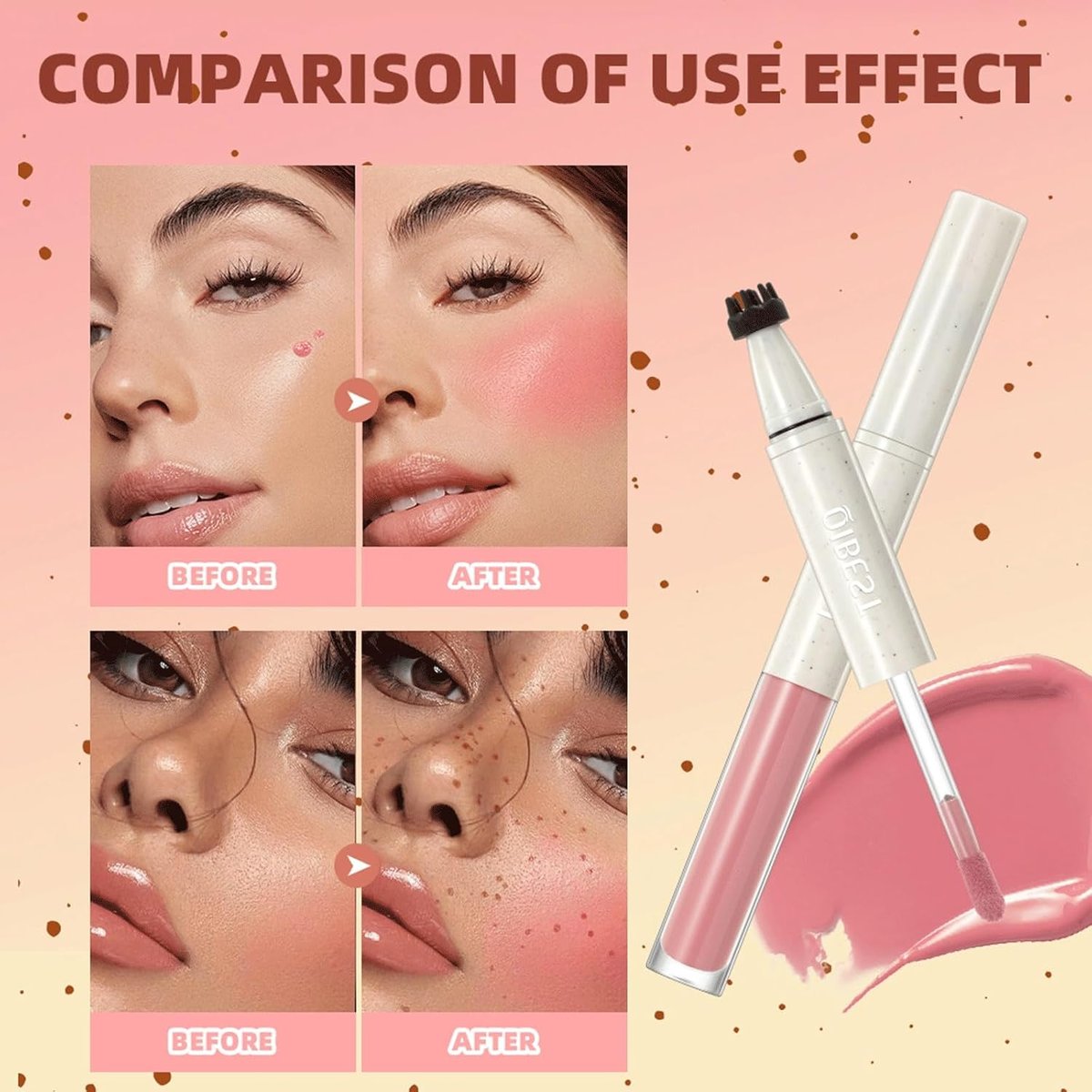 🏆Hot Sale⚡2-in-1 Natural Freckle Pen and Liquid Blush for Waterproof, Long-Lasting Sunkissed Makeup