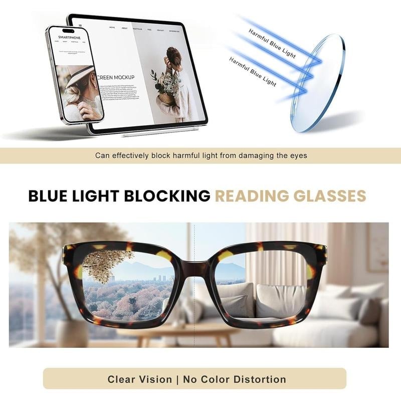 🔥Hot Sale-✨👓Tortoiseshell Reading Glasses - Blue Light Blocking Oversized Square Reaters