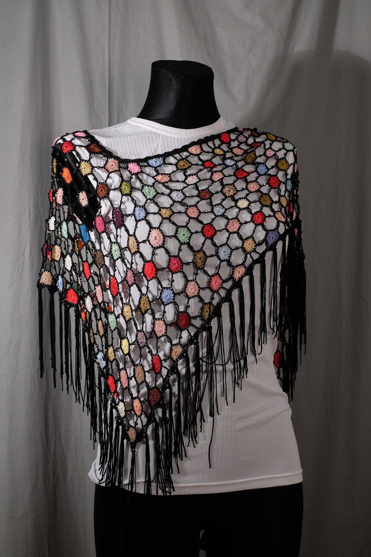 🌈Handmade Crochet Daisy Cape: Colorful Floral Festival Shawl / Poncho