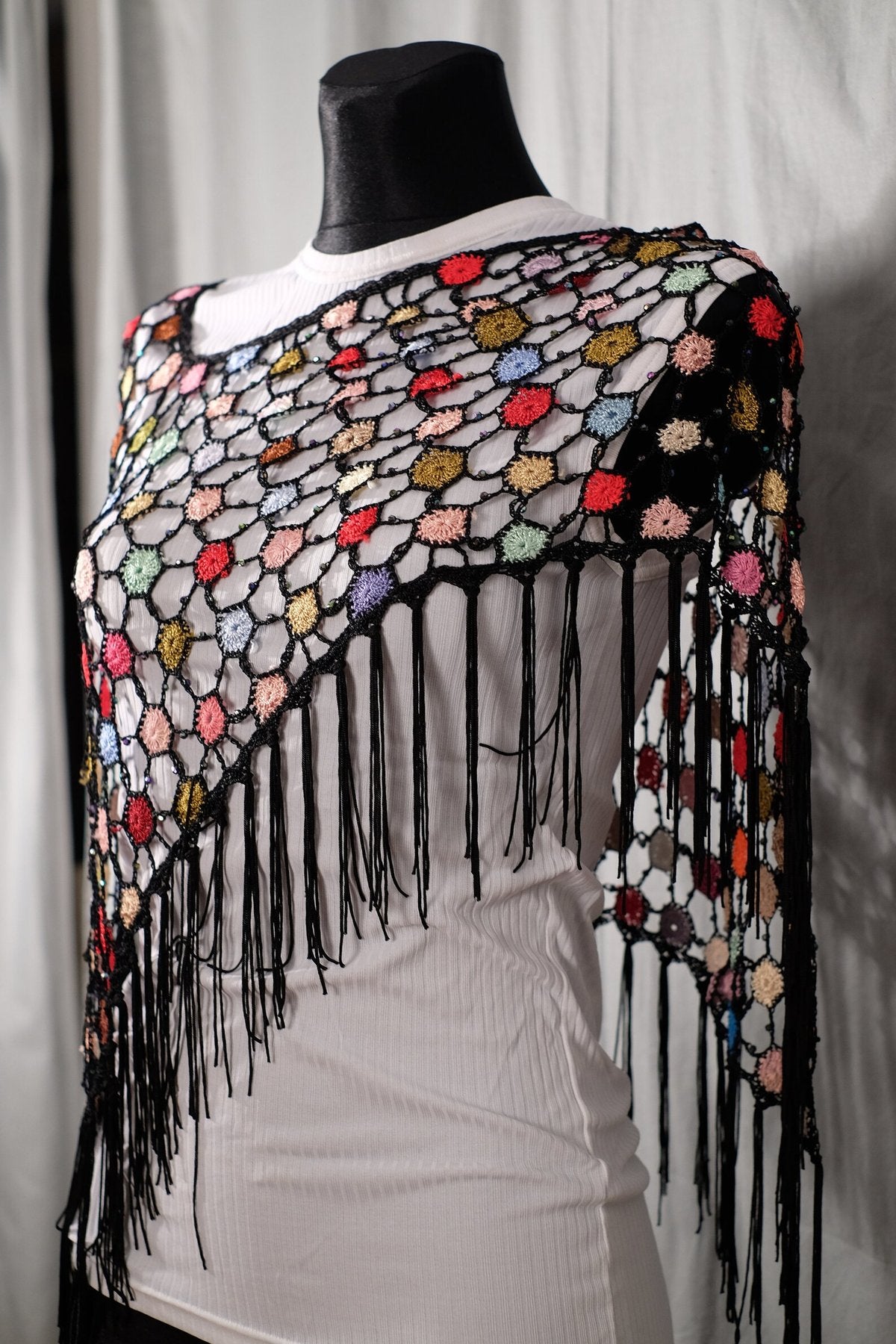 🌈Handmade Crochet Daisy Cape: Colorful Floral Festival Shawl / Poncho
