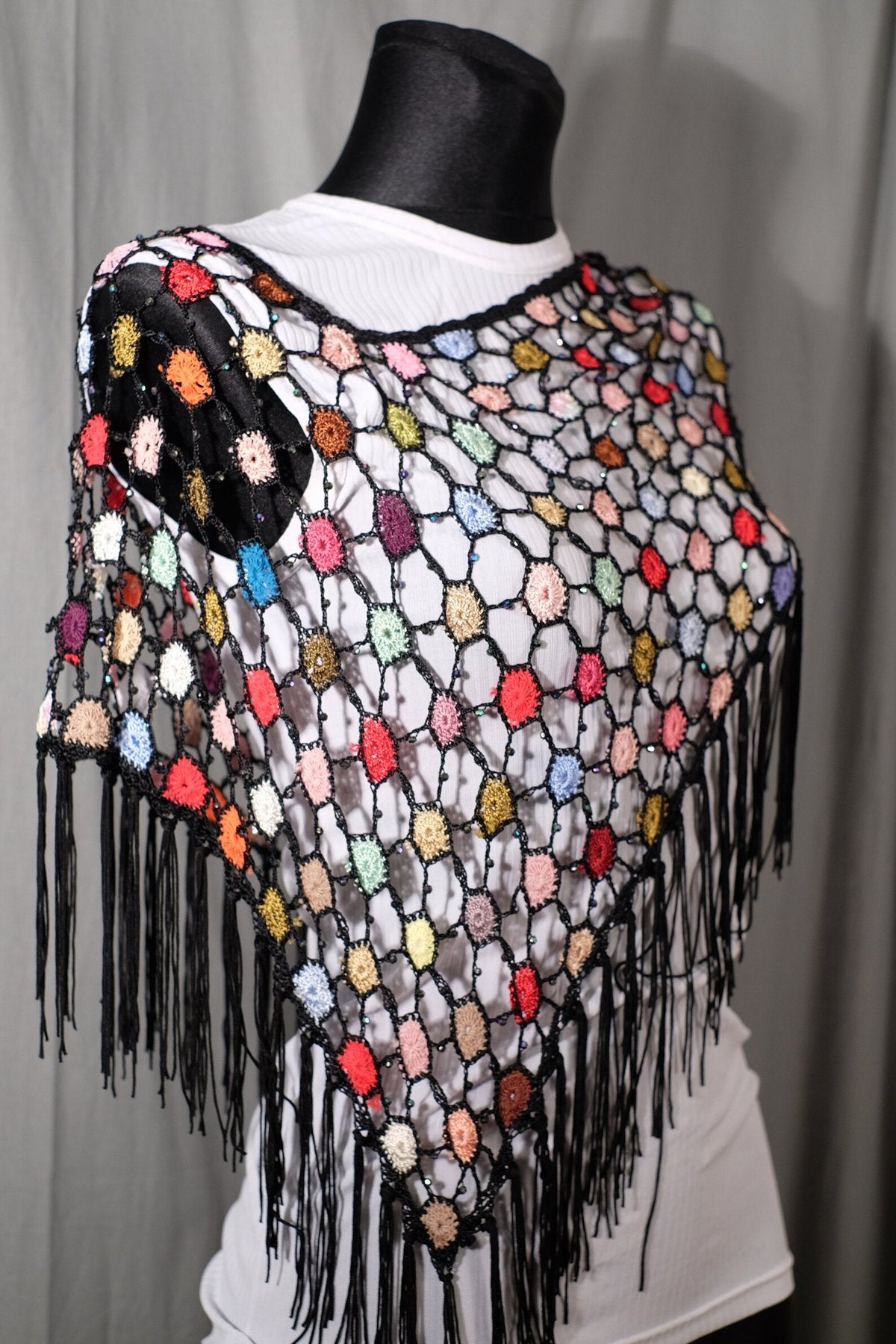 🌈Handmade Crochet Daisy Cape: Colorful Floral Festival Shawl / Poncho
