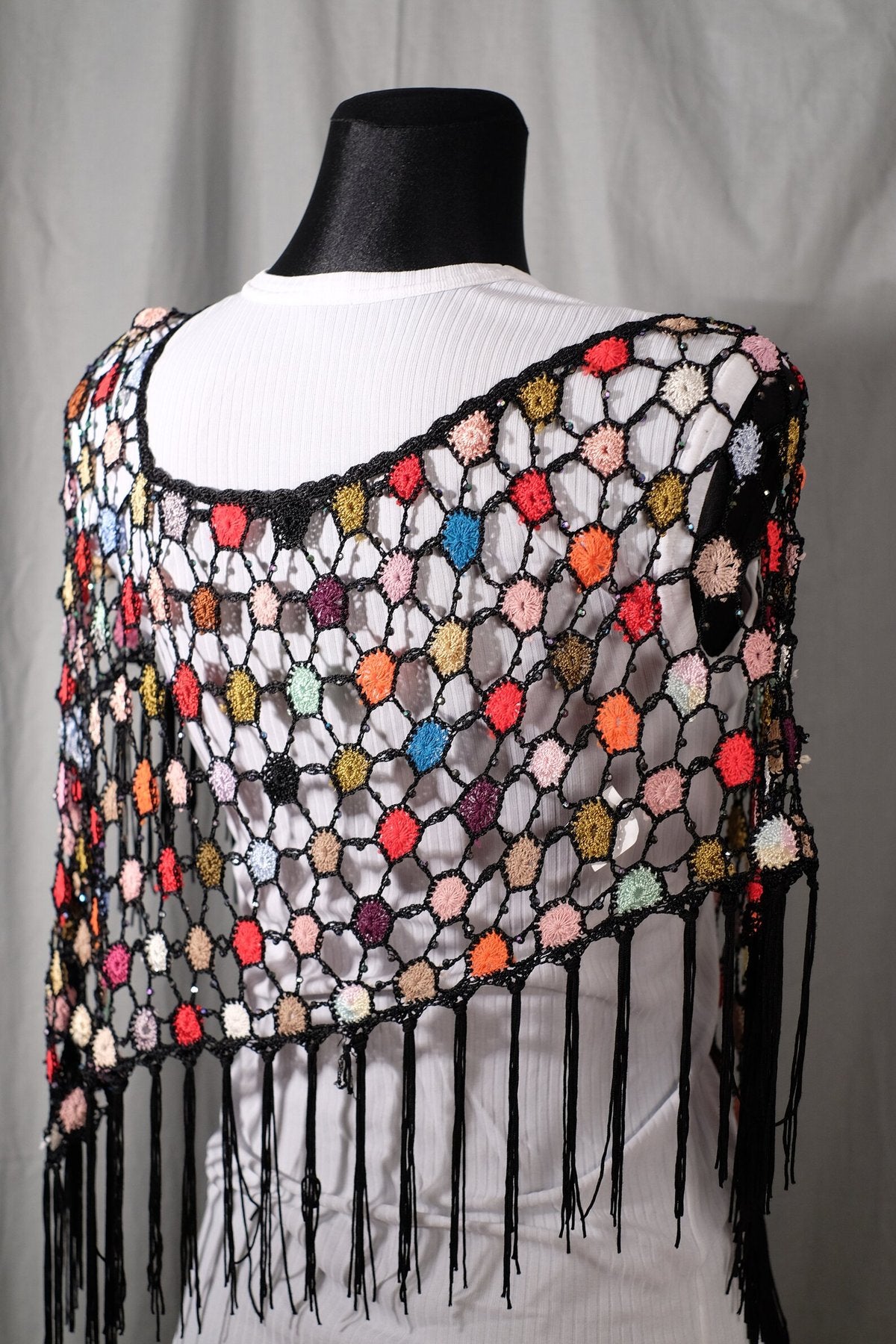 🌈Handmade Crochet Daisy Cape: Colorful Floral Festival Shawl / Poncho