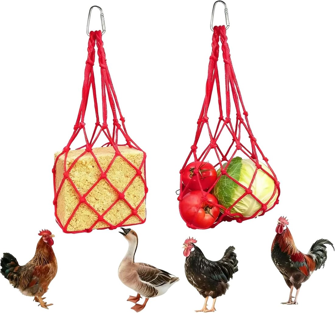 🐔Chicken Vegetable String Bag – Poultry Fruit Holder & Cabbage Feeder with Hook 🥬