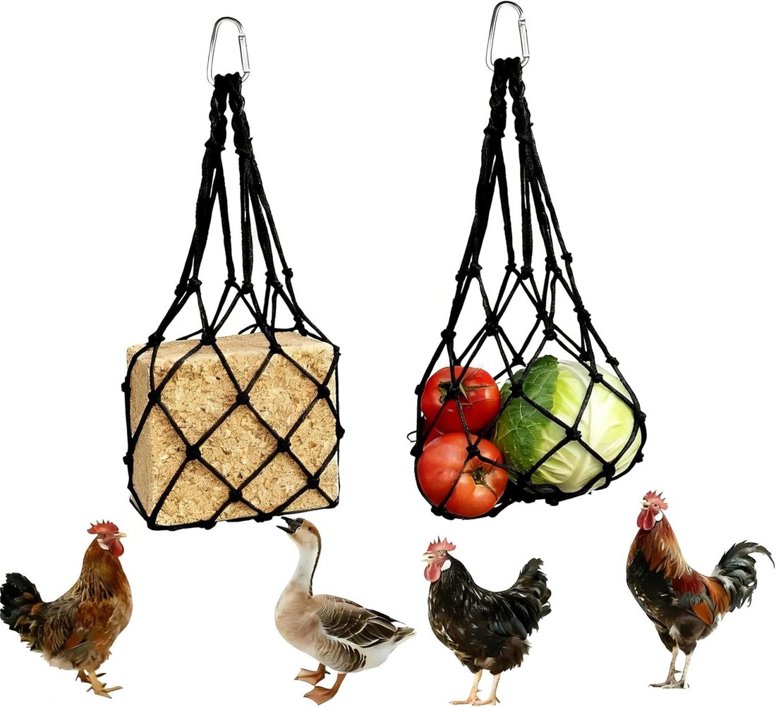 🐔Chicken Vegetable String Bag – Poultry Fruit Holder & Cabbage Feeder with Hook 🥬