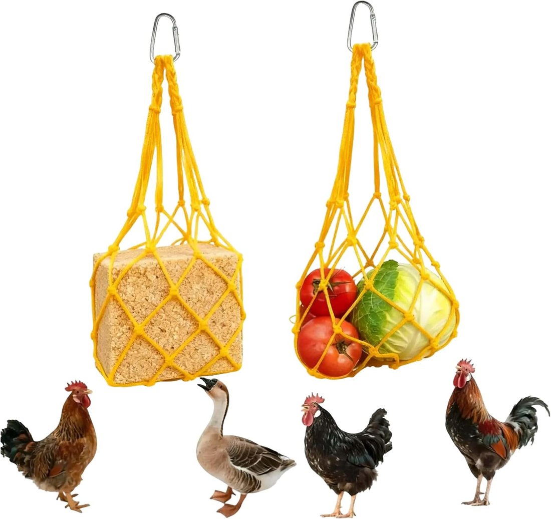 🐔Chicken Vegetable String Bag – Poultry Fruit Holder & Cabbage Feeder with Hook 🥬