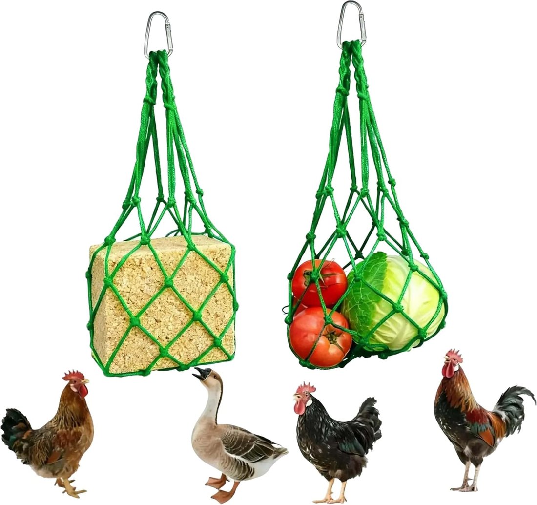 🐔Chicken Vegetable String Bag – Poultry Fruit Holder & Cabbage Feeder with Hook 🥬