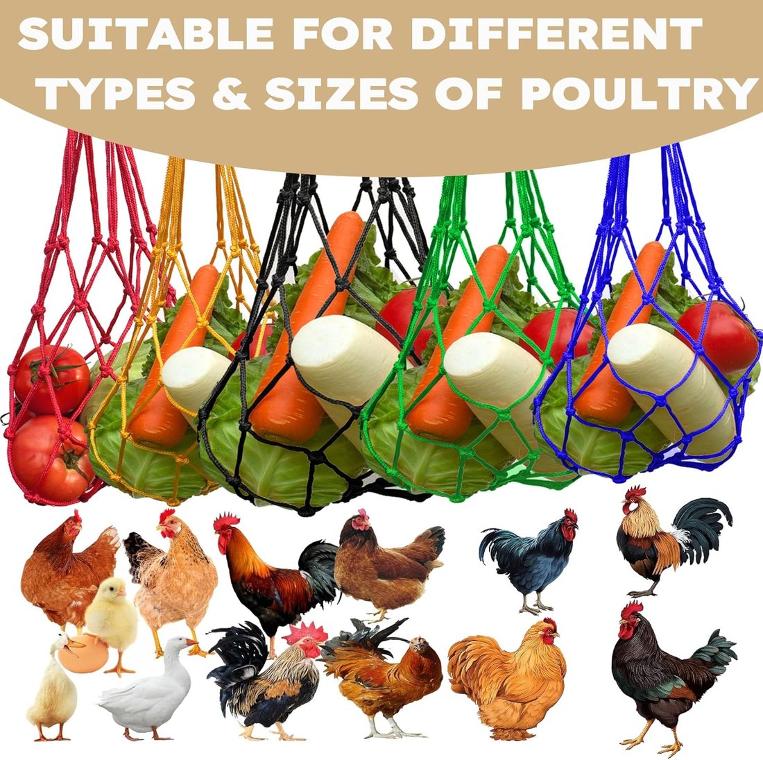 🐔Chicken Vegetable String Bag – Poultry Fruit Holder & Cabbage Feeder with Hook 🥬