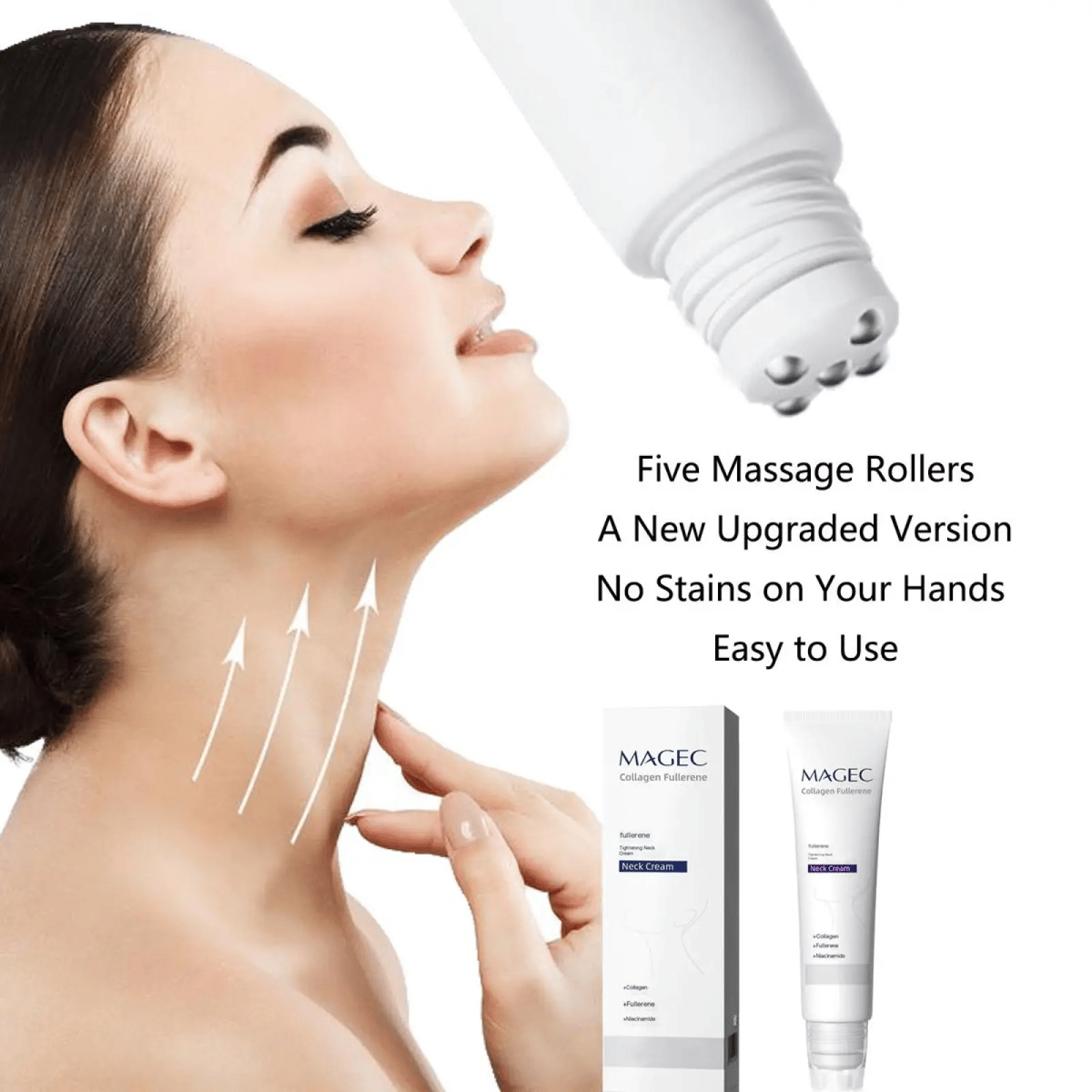 Roller Massage Neck Cream 🧴 Collagen & Hyaluronic Acid | Firms Neck, Reduces Wrinkles & Double Chin with 4 Weeks Continuous Use