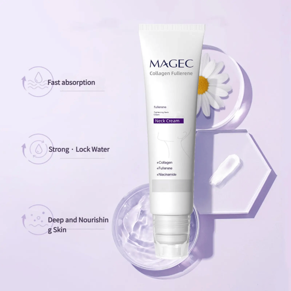 Roller Massage Neck Cream 🧴 Collagen & Hyaluronic Acid | Firms Neck, Reduces Wrinkles & Double Chin with 4 Weeks Continuous Use