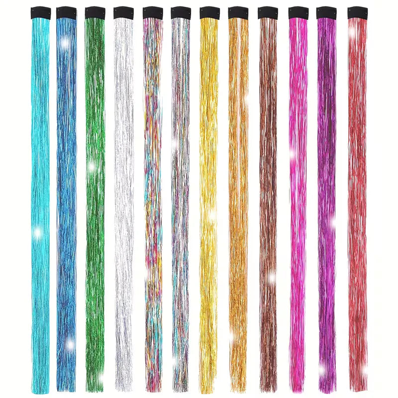 （4PCS/Set）Sparkling Fairy Hair Tinsel Extensions 🌈 Heat-Resistant Glitter Strands for Women ✨