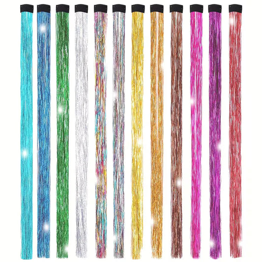 （4PCS/Set）Sparkling Fairy Hair Tinsel Extensions 🌈 Heat-Resistant Glitter Strands for Women ✨