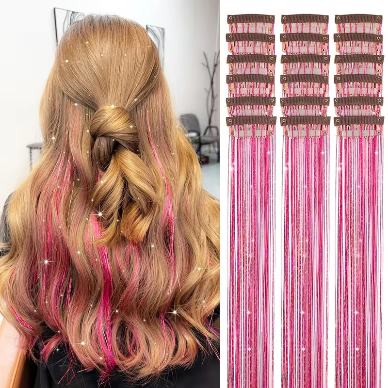 （4PCS/Set）Sparkling Fairy Hair Tinsel Extensions 🌈 Heat-Resistant Glitter Strands for Women ✨