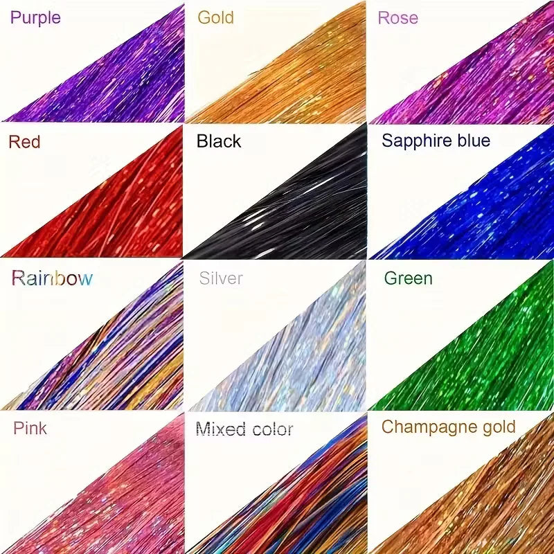 （4PCS/Set）Sparkling Fairy Hair Tinsel Extensions 🌈 Heat-Resistant Glitter Strands for Women ✨