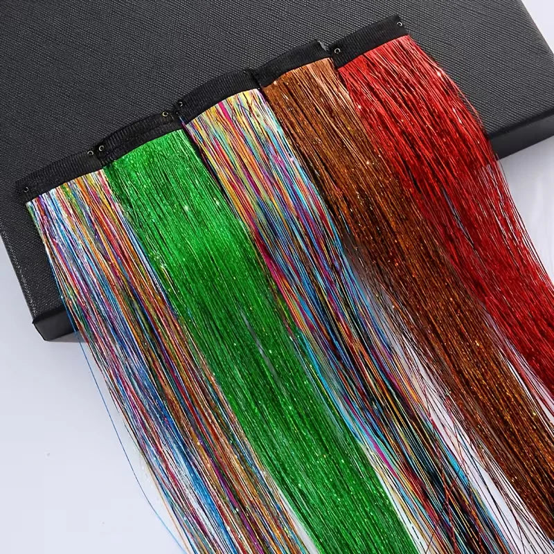 （4PCS/Set）Sparkling Fairy Hair Tinsel Extensions 🌈 Heat-Resistant Glitter Strands for Women ✨