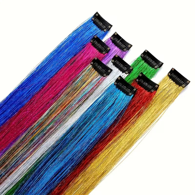 （4PCS/Set）Sparkling Fairy Hair Tinsel Extensions 🌈 Heat-Resistant Glitter Strands for Women ✨