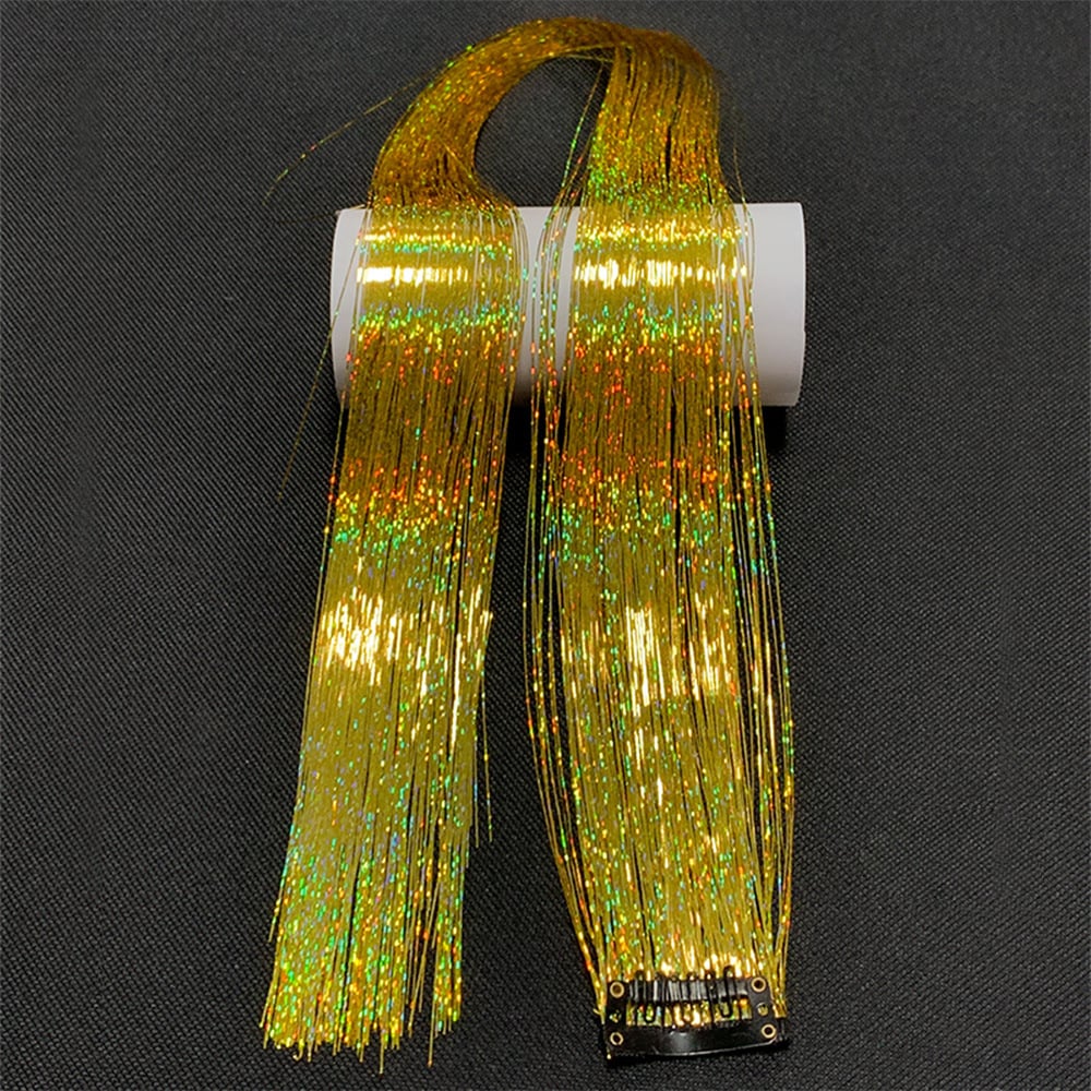 （4PCS/Set）Sparkling Fairy Hair Tinsel Extensions 🌈 Heat-Resistant Glitter Strands for Women ✨