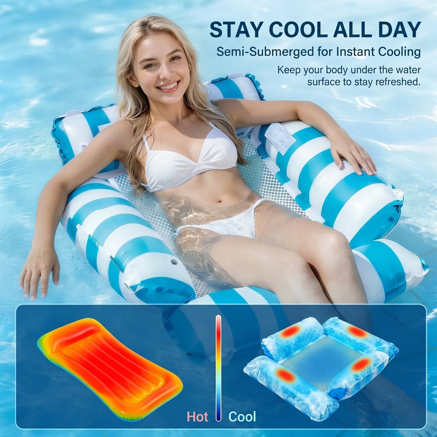 🌞Summer must-have🔥4-in-1 Inflatable Water Hammock – Pool Floating Lounge Chair & Swimming Bed