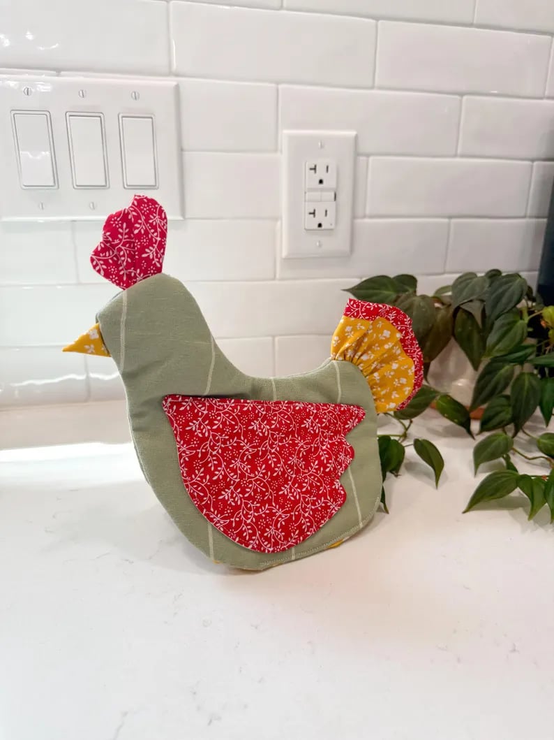 🐔 Handmade Chicken Oven Mitt & Pot Holder – Quilted Hen Hot Pad, Insulated & Heat Resistant, Farmhouse Kitchen Decor
