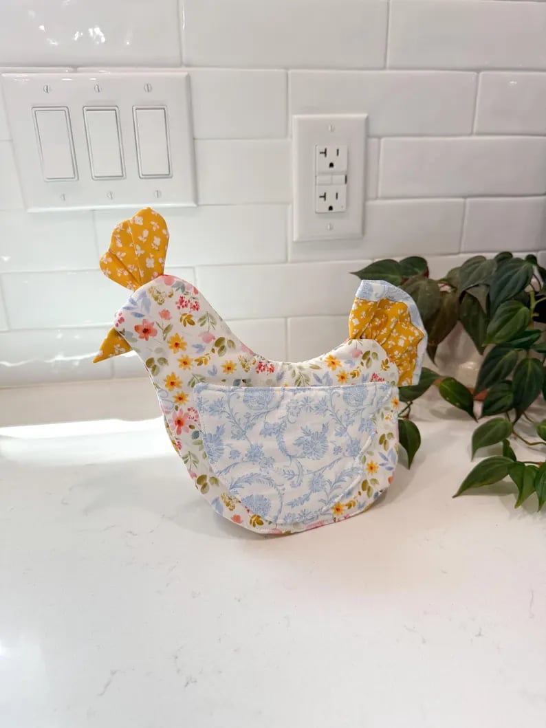 🐔 Handmade Chicken Oven Mitt & Pot Holder – Quilted Hen Hot Pad, Insulated & Heat Resistant, Farmhouse Kitchen Decor