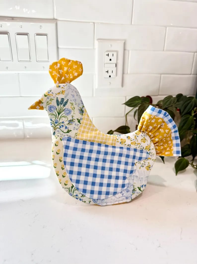 🐔 Handmade Chicken Oven Mitt & Pot Holder – Quilted Hen Hot Pad, Insulated & Heat Resistant, Farmhouse Kitchen Decor