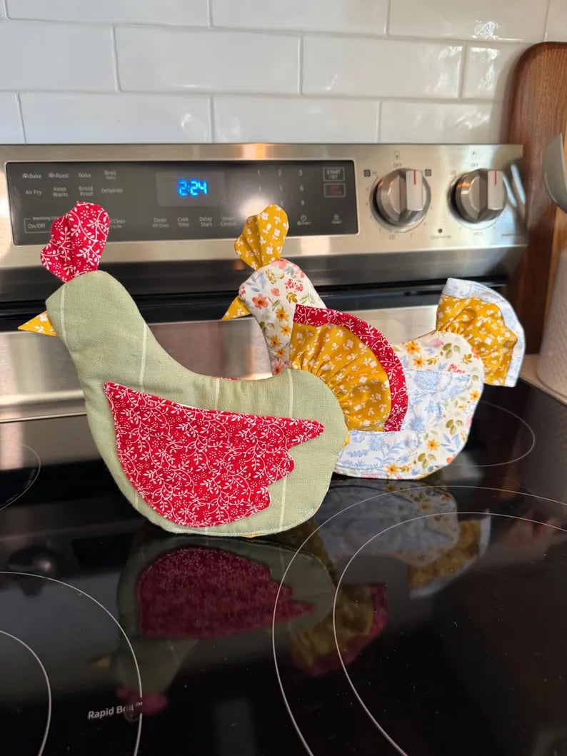 🐔 Handmade Chicken Oven Mitt & Pot Holder – Quilted Hen Hot Pad, Insulated & Heat Resistant, Farmhouse Kitchen Decor