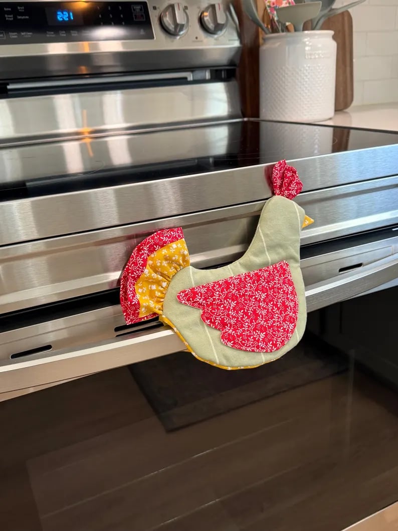 🐔 Handmade Chicken Oven Mitt & Pot Holder – Quilted Hen Hot Pad, Insulated & Heat Resistant, Farmhouse Kitchen Decor