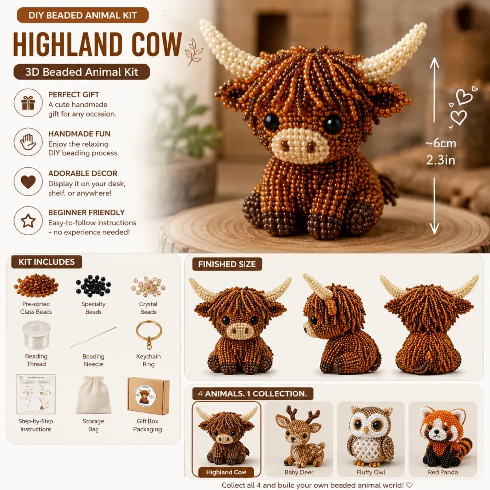 🧵✨Petite 3D Beaded Animal Craft Kit – Perfect for Craft Lovers & Cute Decor Collectors