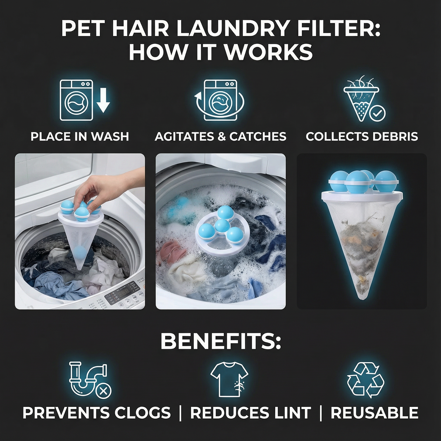 Upgraded Washing Machine Filter Bag- Hair Removal Cleaning Floating Laundry Ball