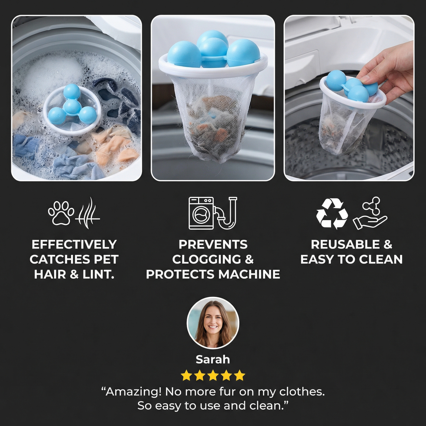 Upgraded Washing Machine Filter Bag- Hair Removal Cleaning Floating Laundry Ball