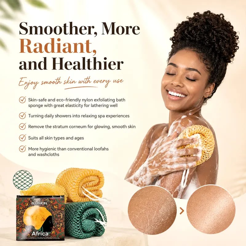 🔥BUY 1 FREE 1🧼✨African Exfoliating Body Net Sponge | Deep Clean, Smooth Skin & Fast-Drying Comfort