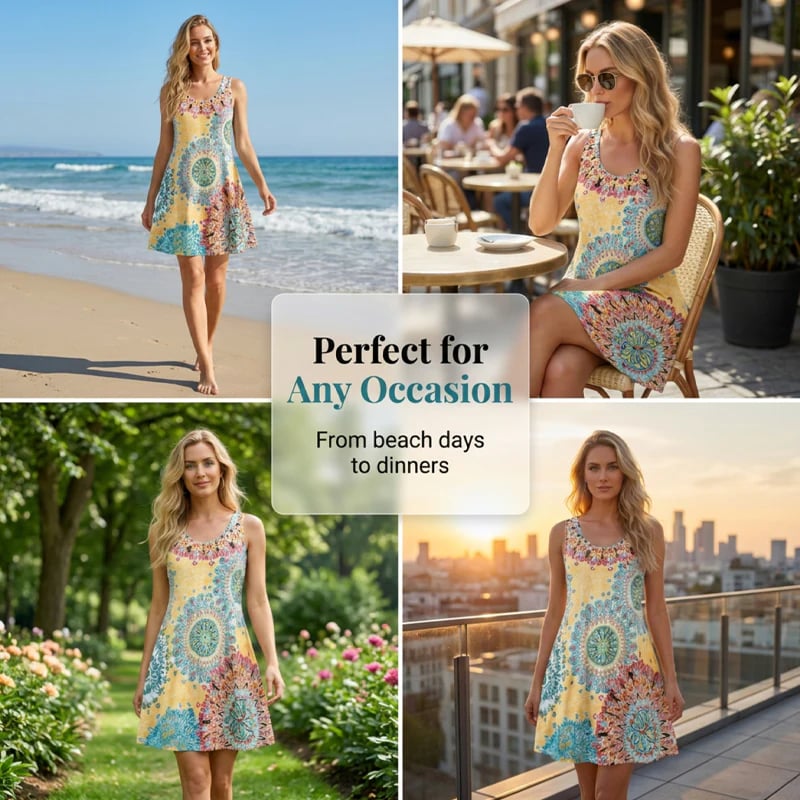 🌸 Summer Breeze Sleeveless A-Line Dress – Lightweight, Breathable & Flattering Everyday Comfort