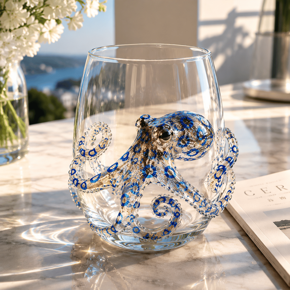 🏆Limited Time Sale 49% OFF🌊🐙Artisanal Blue Ringed Octopus Glassware-Bring the Ocean to Your Glass.