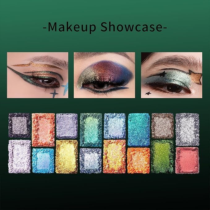 🎨16-Color Glitter Eyeshadow Palette-A bold palette for the girl who isn't afraid to shine.