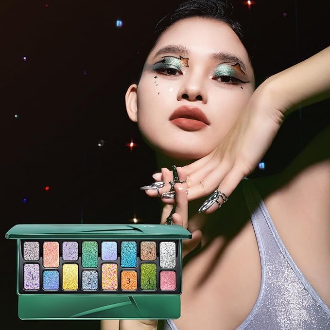 🎨16-Color Glitter Eyeshadow Palette-A bold palette for the girl who isn't afraid to shine.