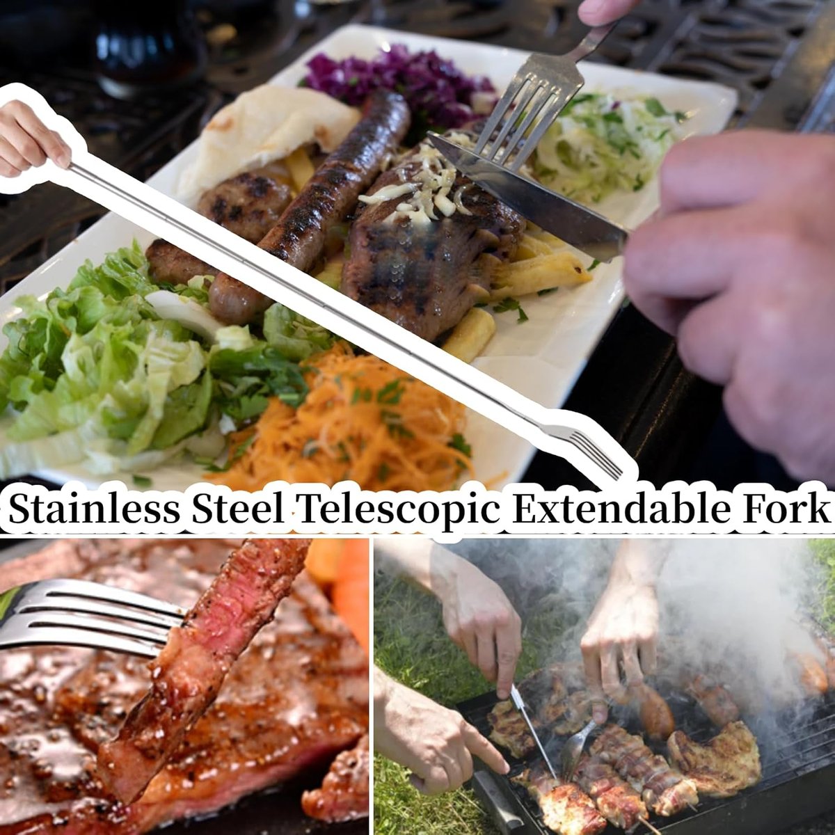 🎉Stainless steel telescopic fork– Extendable & Portable for Camping & Gatherings