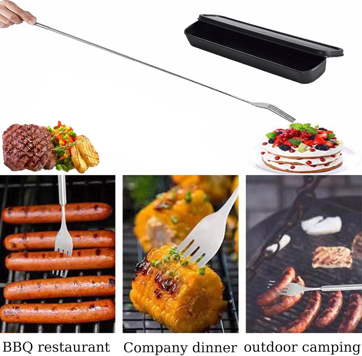 🎉Stainless steel telescopic fork– Extendable & Portable for Camping & Gatherings