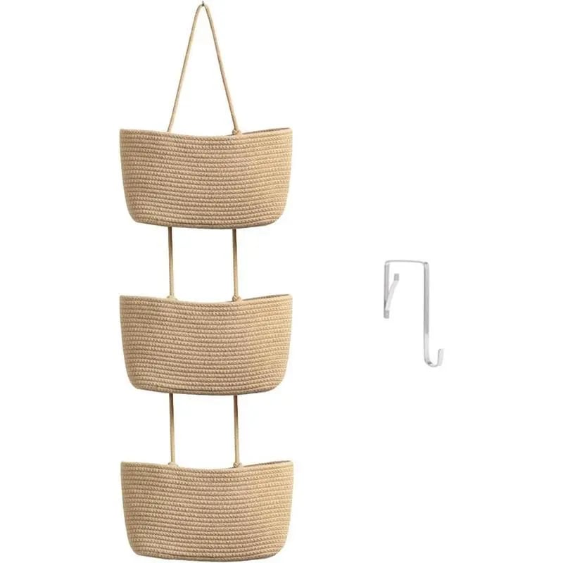 🧺 3-Tier Woven Hanging Wall & Door Basket Organizer