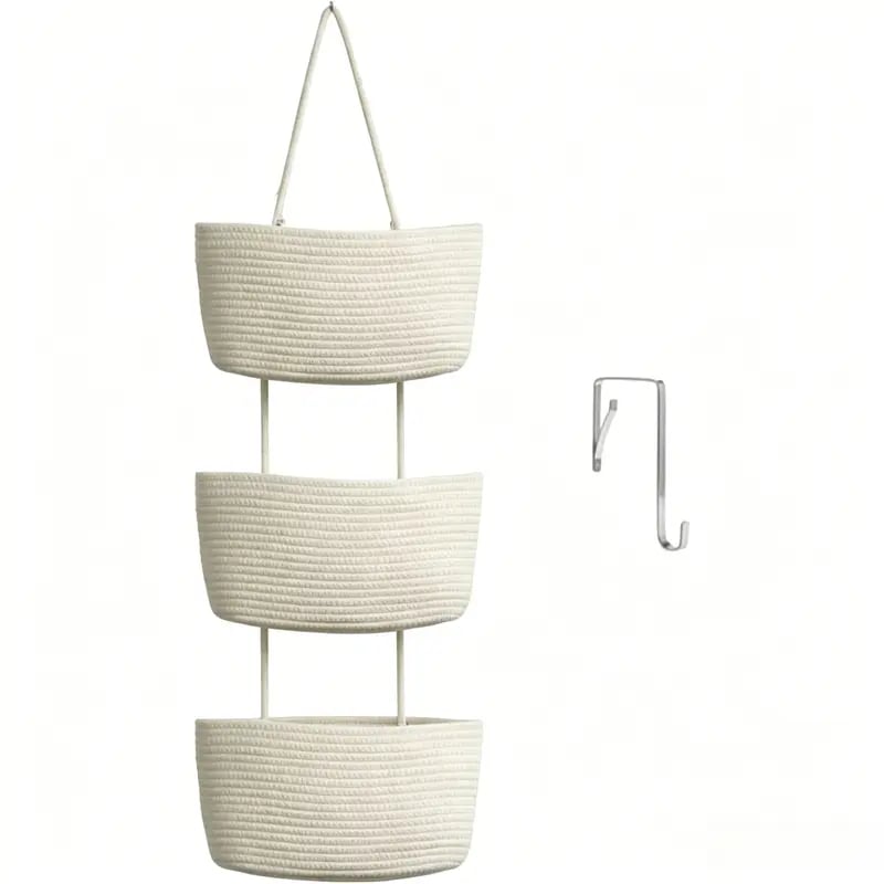 🧺 3-Tier Woven Hanging Wall & Door Basket Organizer